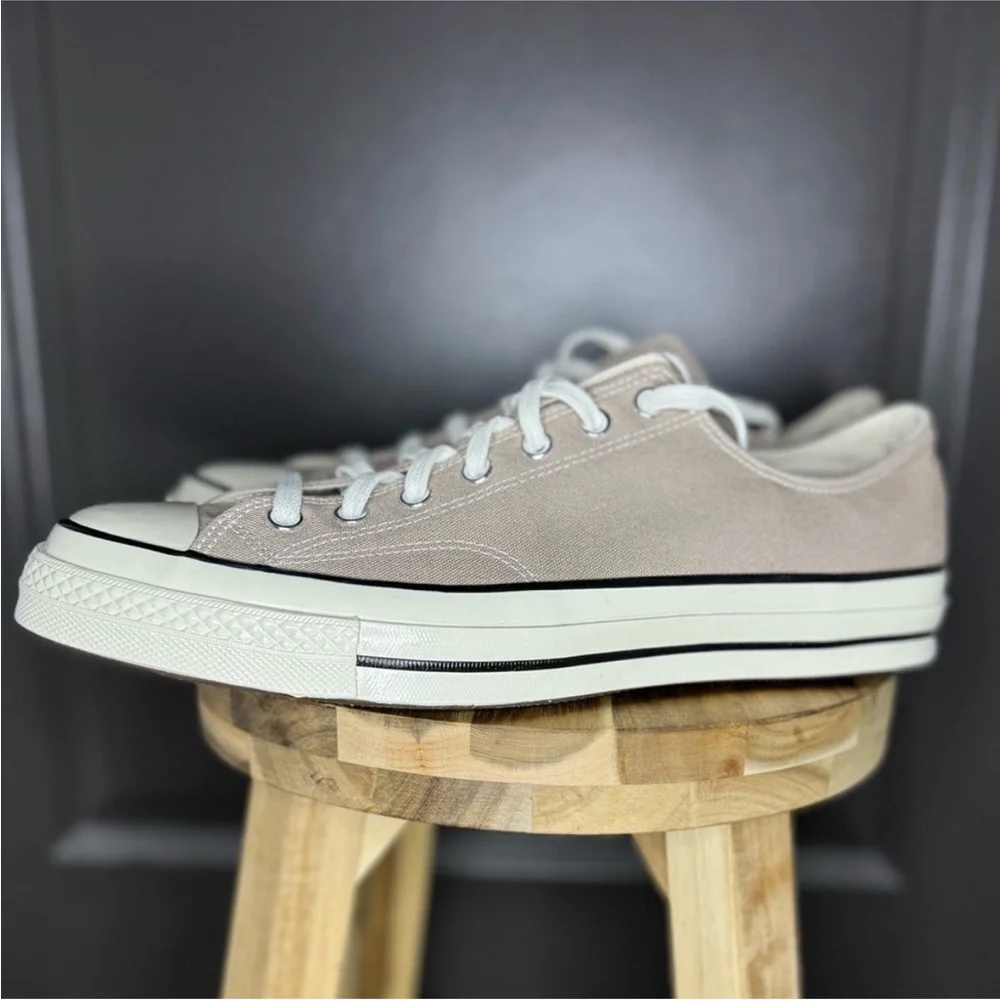 Converse Men's Low-Top Sneakers in Light Taupe and White - Picture 12 of 14
